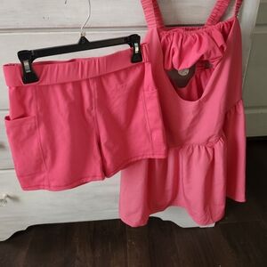 Bright Pink Two-Piece Set - Tank Dress and Shorts